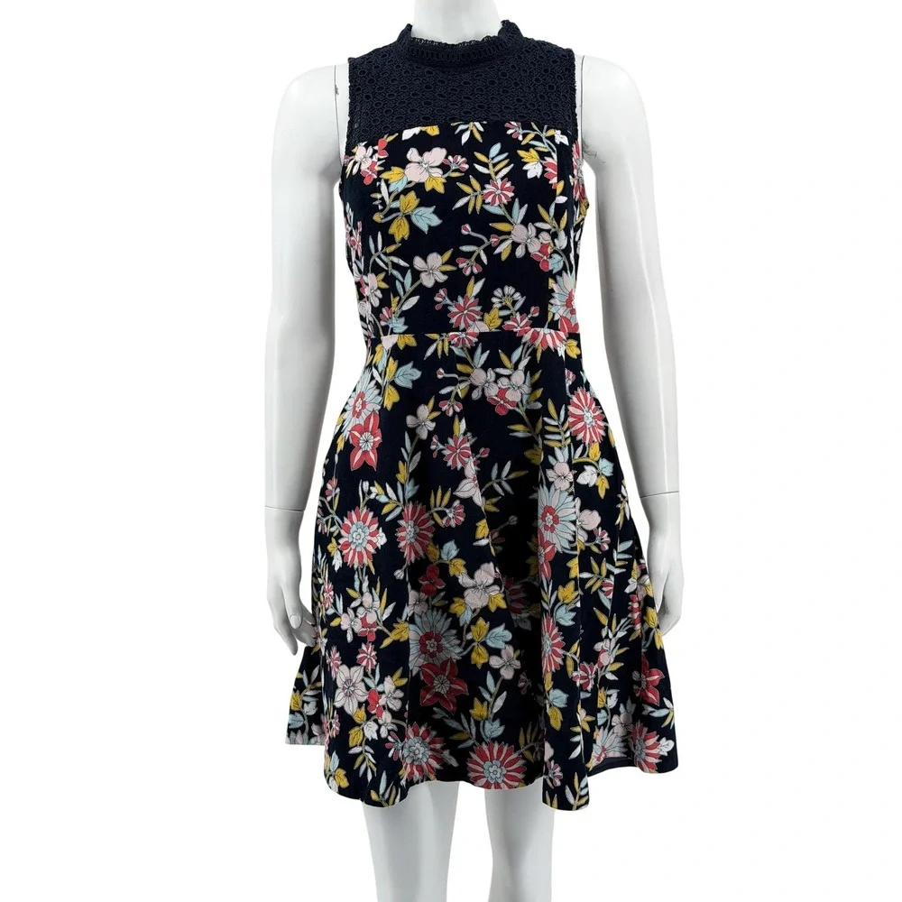 Anthropologie Moulinette Soeurs Dress Womens 4 Navy Floral Corduroy Crochet Boho